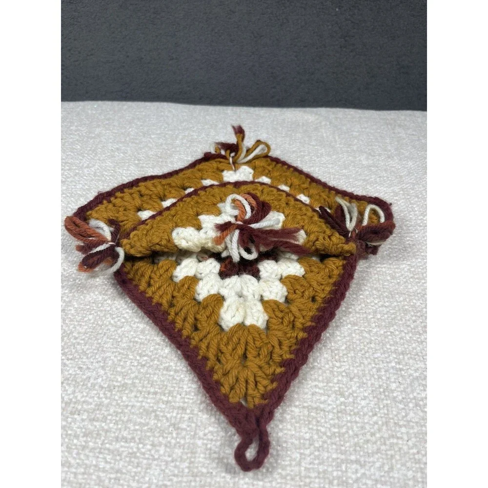 Vintage Pot Holders Handmade MCM 1970s Colors Thanksgiving Cottagecore